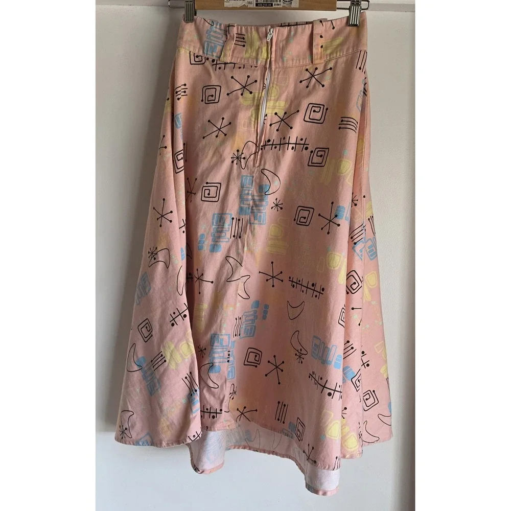 Pinup Couture Skirt S Pink Atomic Print Retro Midi Full Pinup Rockabilly